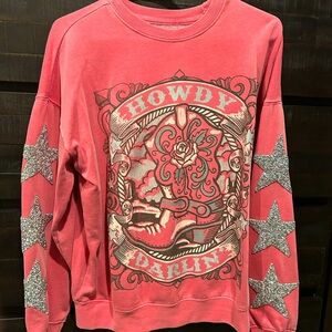 Red 'Howdy Darlin' Sweatshirt with Silver Stars